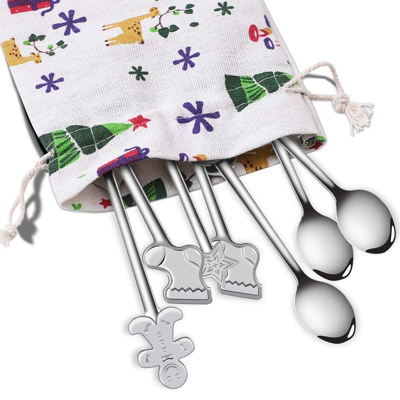URATOT 8 Pieces Stainless Steel Christmas Spoons Coffee Tea Dessert Mixing Spoons Christmas Stocking Fillers - Image 4